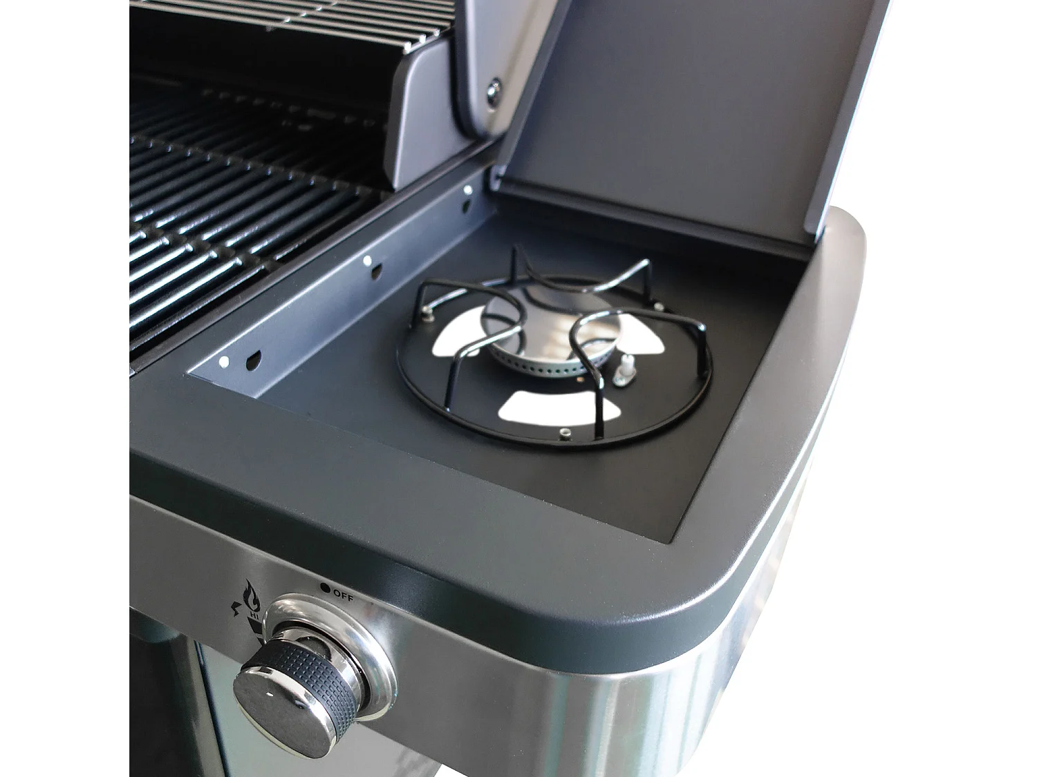 Barbecue a gas FIDGI 4 con termometro - 4 bruciatori + fornello da 14,5kW - COOK'IN GARDEN