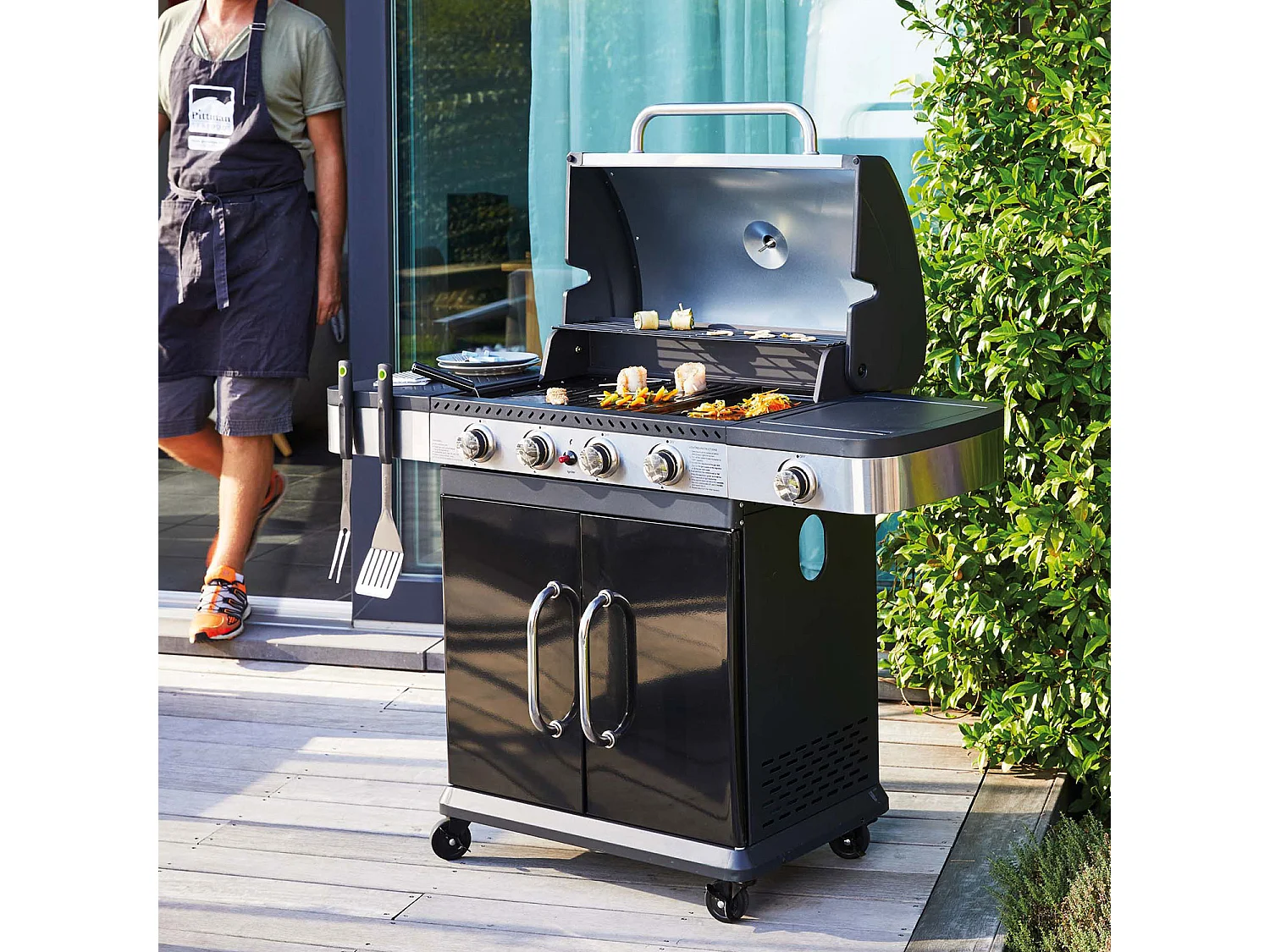 Barbecue a gas FIDGI 4 con termometro - 4 bruciatori + fornello da 14,5kW - COOK'IN GARDEN