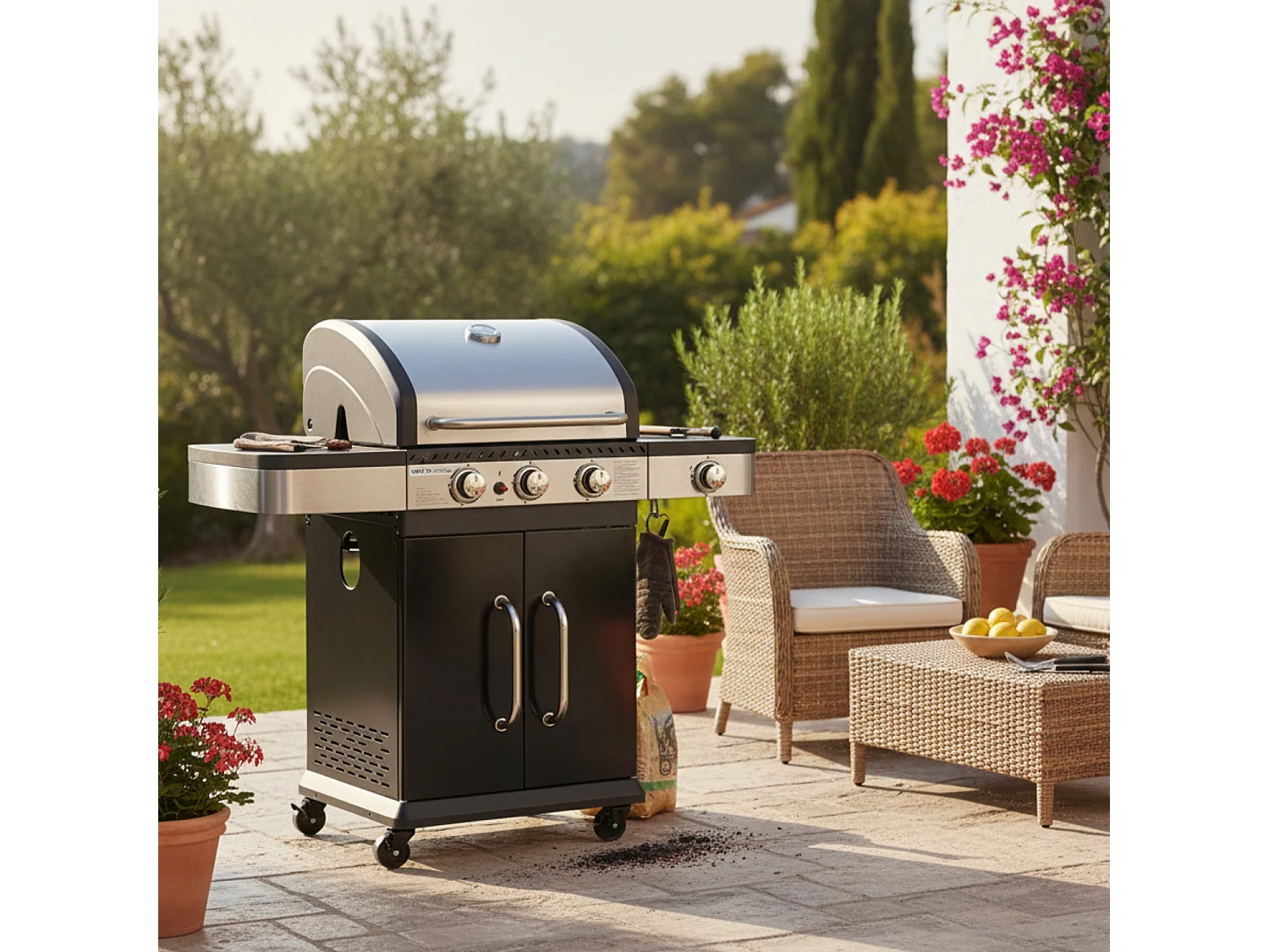 Barbecue a gas FIDGI 3 con termometro - 3 bruciatori + fornello da 11,5kW - COOK'IN GARDEN