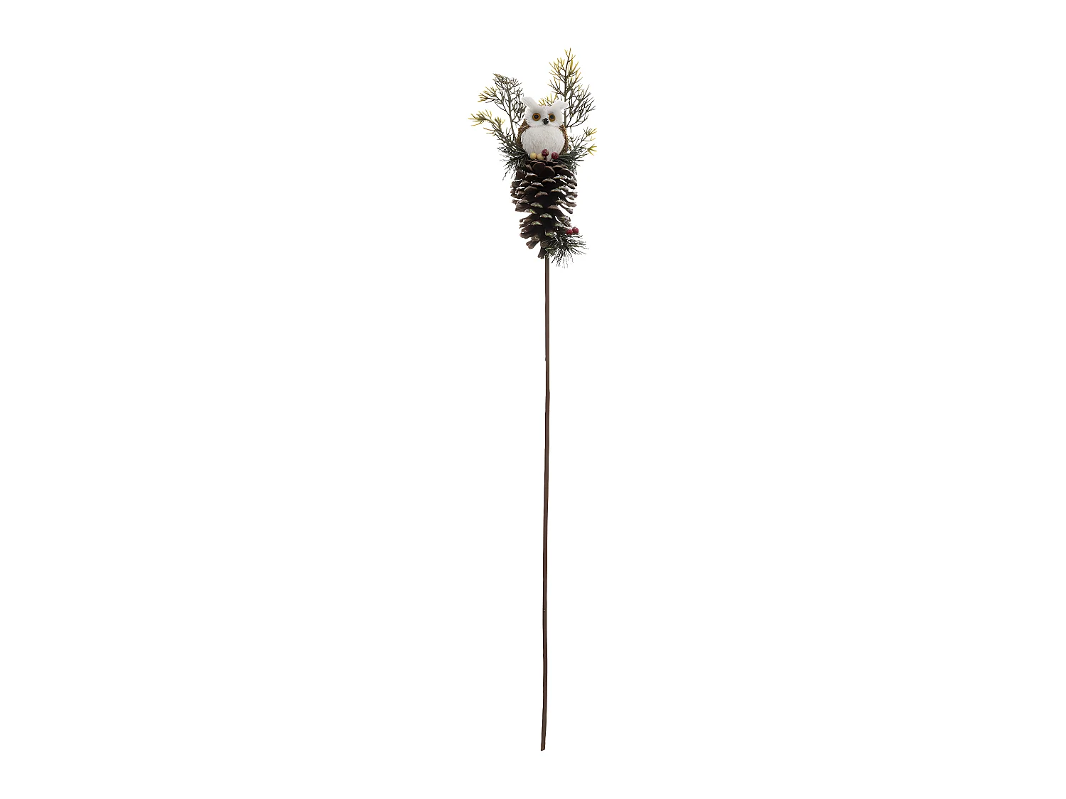 Branche décorative spéciale fêtes Hibou sur une pomme de pin H 75 cm