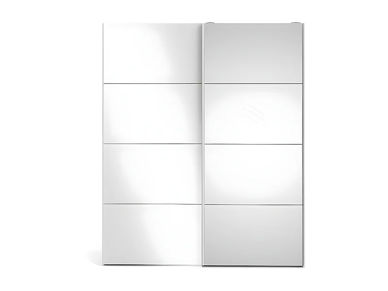 Veto Schiebetürenschrank B183 cm 1 Tür und 1 Spiegeltür weiß und weiß hochglanz.