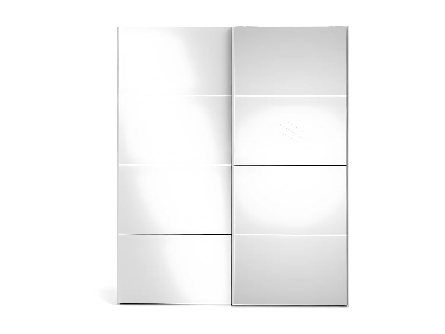 Veto Schiebetürenschrank B183 cm 1 Tür und 1 Spiegeltür weiß und weiß hochglanz.