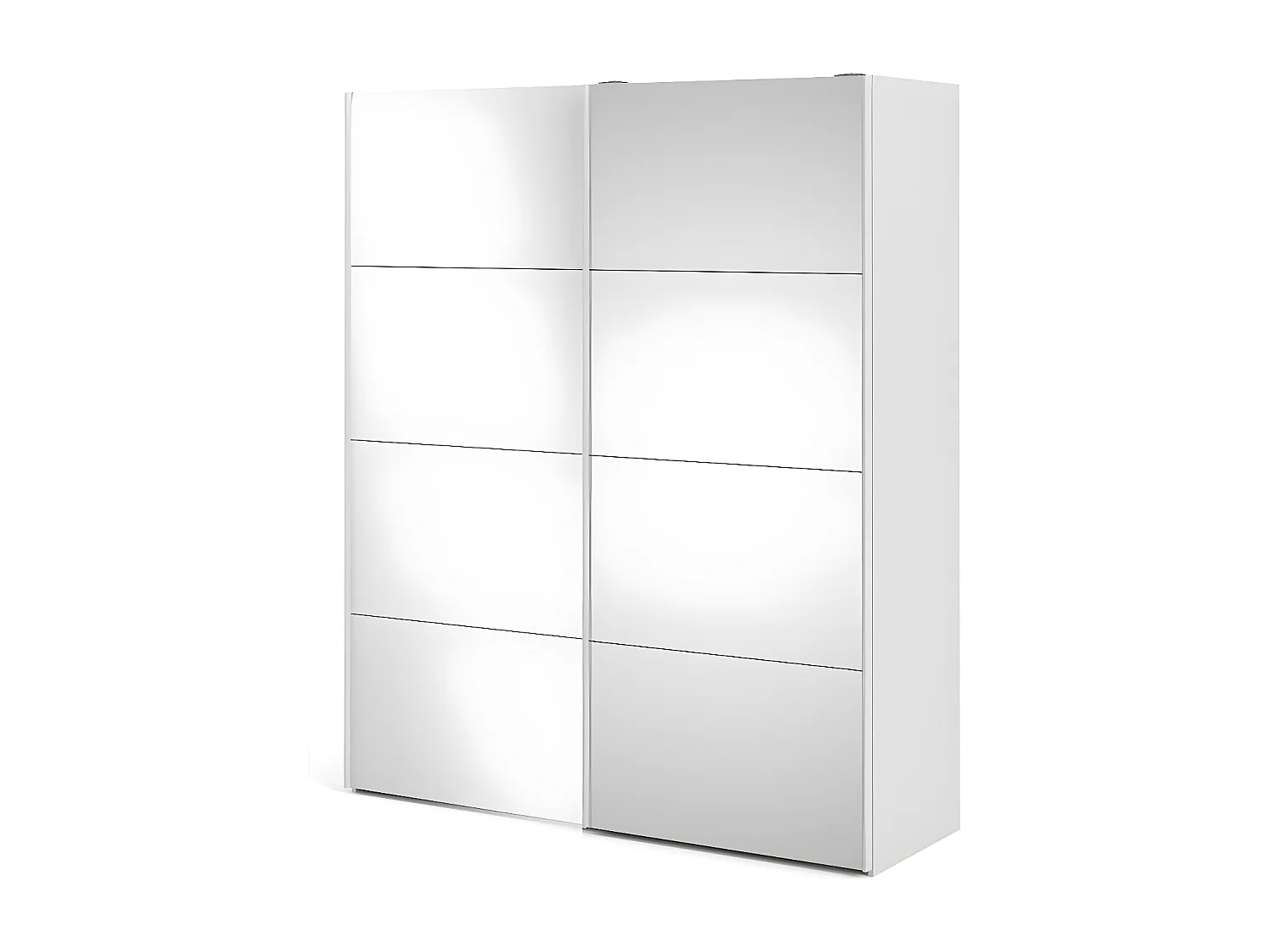 Veto Schiebetürenschrank B183 cm 1 Tür und 1 Spiegeltür weiß und weiß hochglanz.