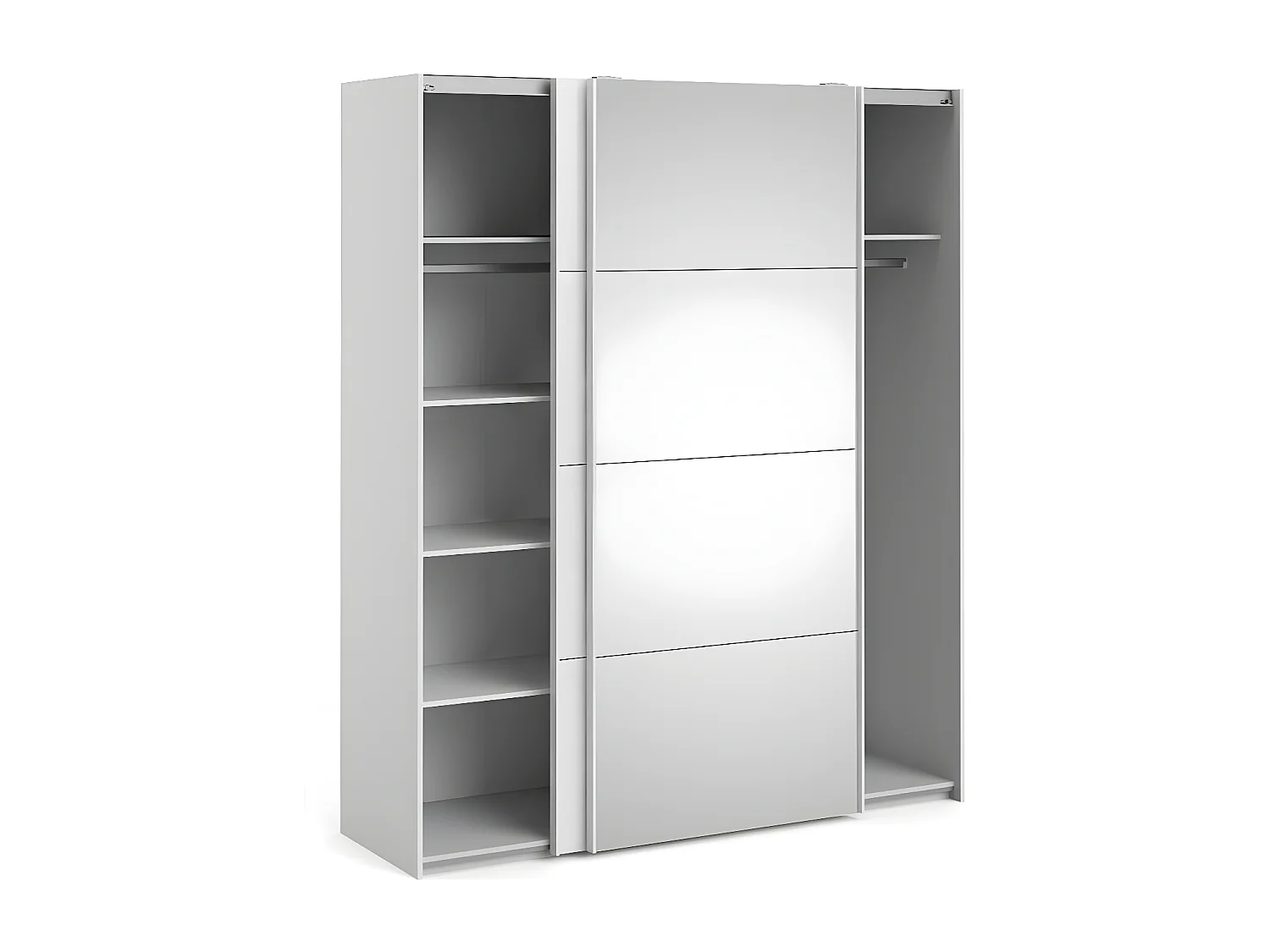 Veto Schiebetürenschrank B183 cm 1 Tür und 1 Spiegeltür weiß und weiß hochglanz.