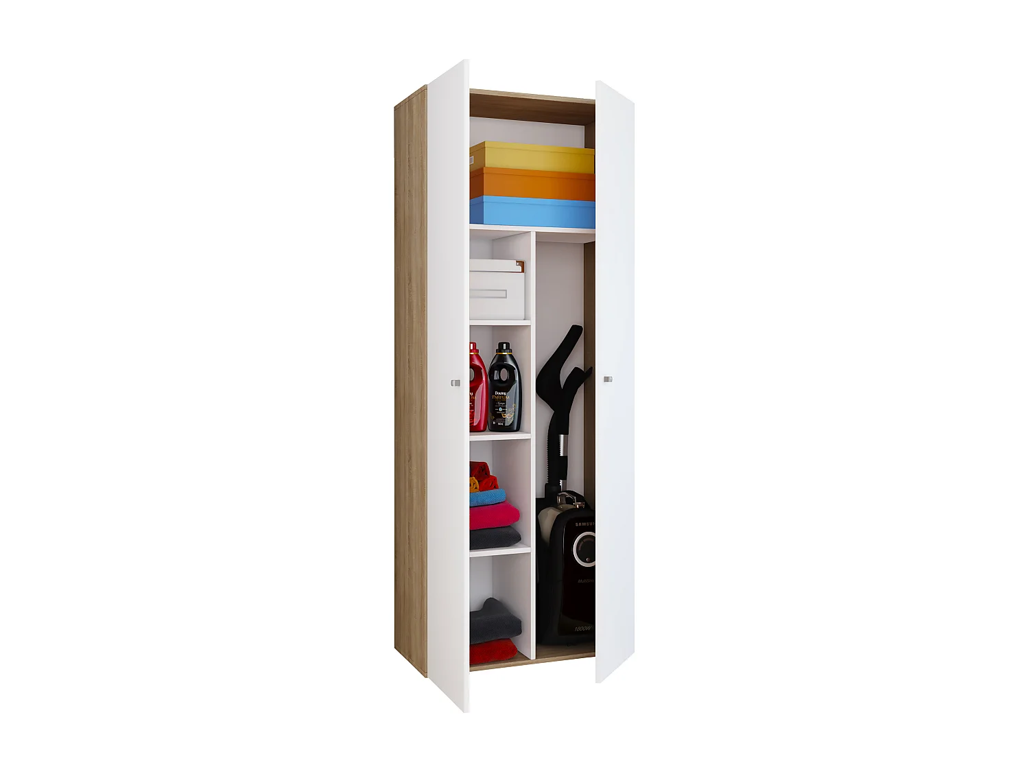 Armário vassoura VCM | 6 compartimentos | Dimensões: L. 70 x A. 178 x P. 40 cm | Armário doméstico | Armário multiúso | Vandol (carvalho Sonoma / branco)