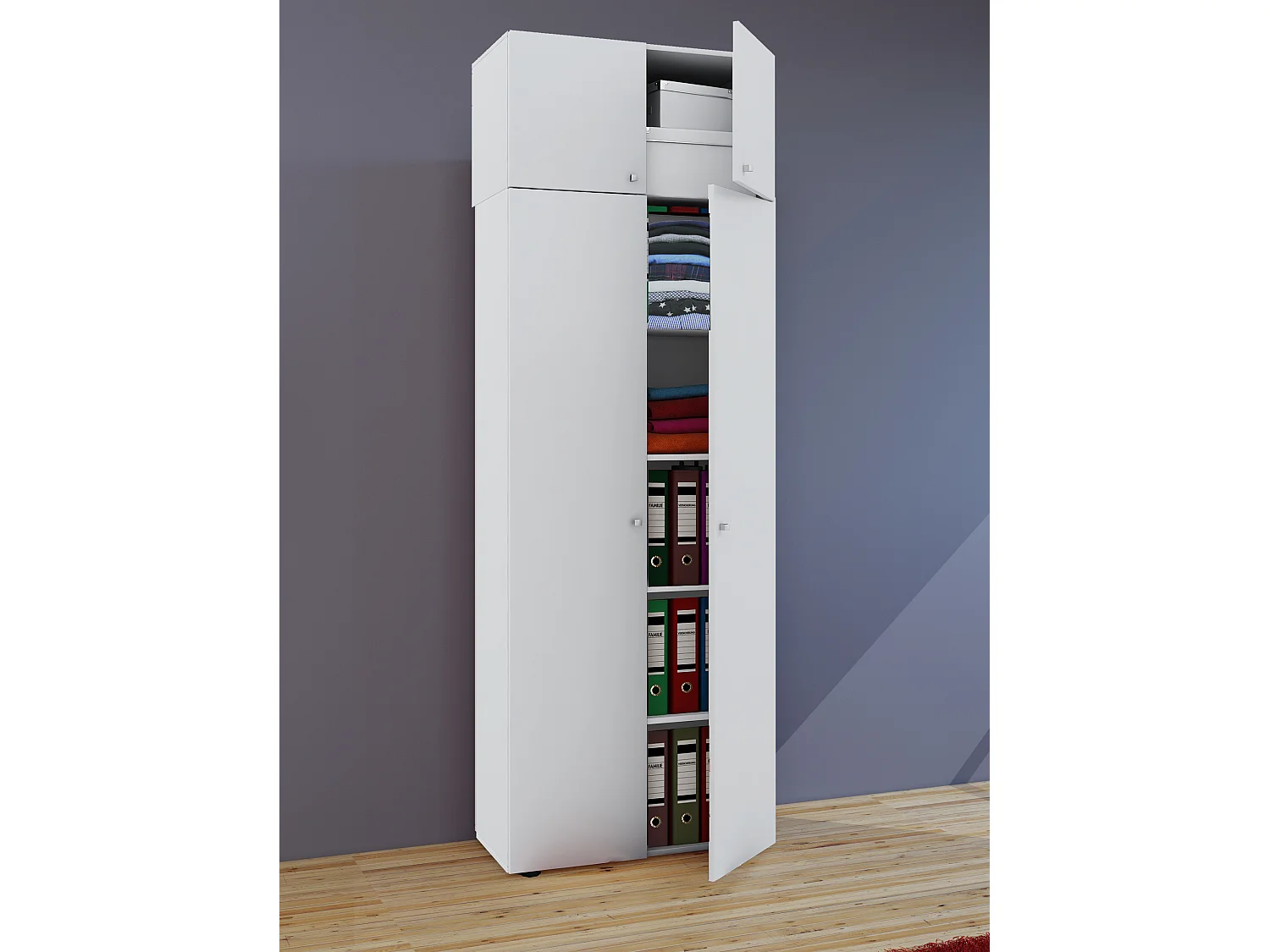 Vandol I Armoire universelle avec armoire supérieure 4 portes, blanc.