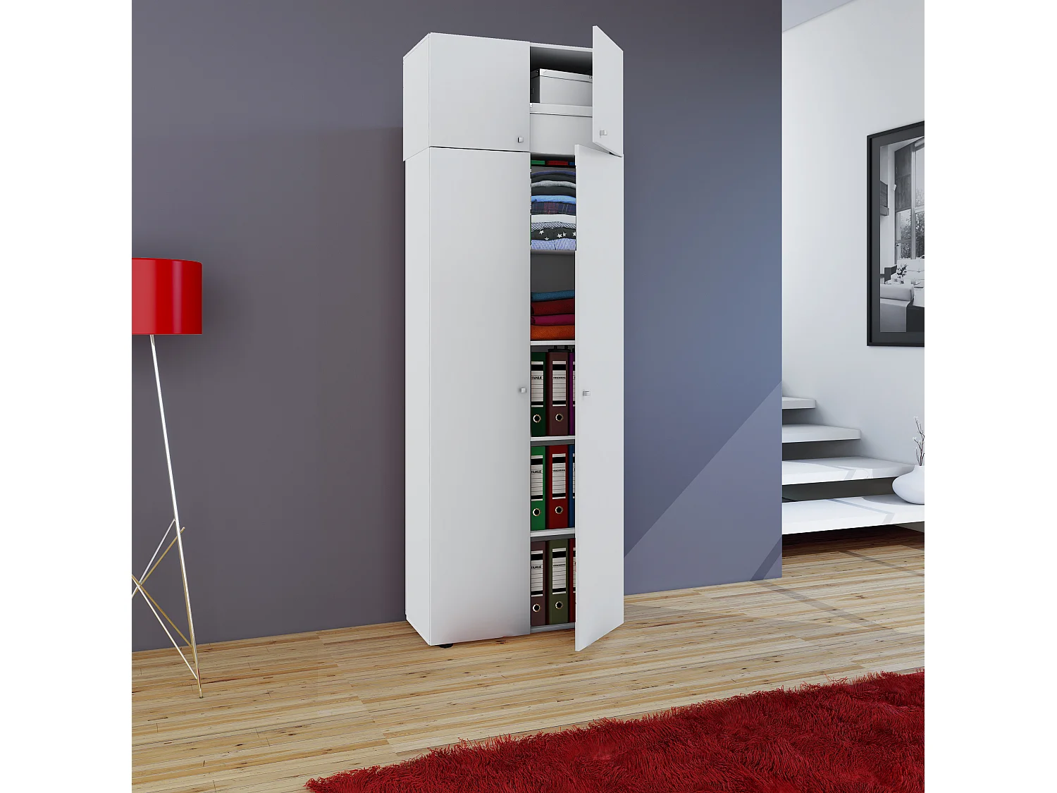 Vandol I Armoire universelle avec armoire supérieure 4 portes, blanc.