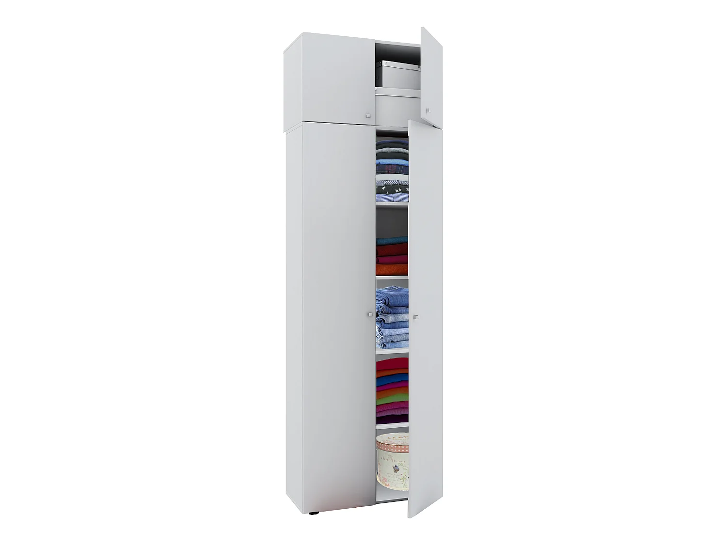 Vandol I Armoire universelle avec armoire supérieure 4 portes, blanc.