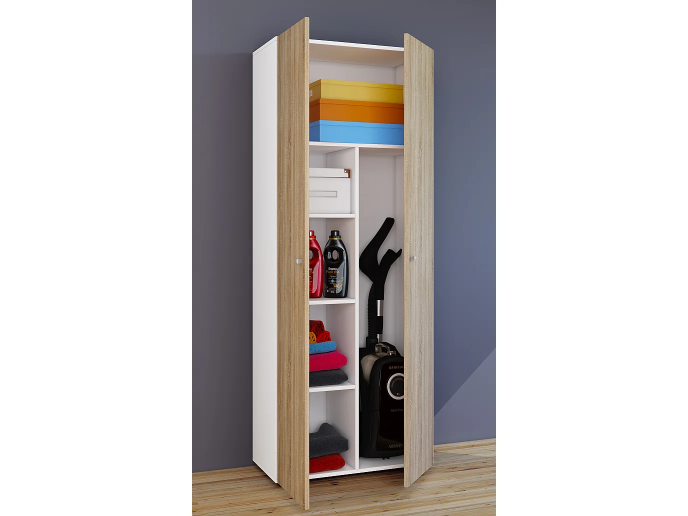 Multi-purpose cabinets Vandol White / Sonoma oak W. 70 x H. 178 x D. 40 cm