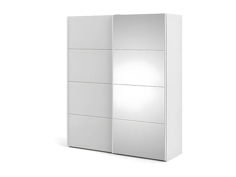 Veto Schiebetürenschrank B183 cm 1 Tür und 1 Spiegeltür weiß und weiß hochglanz.