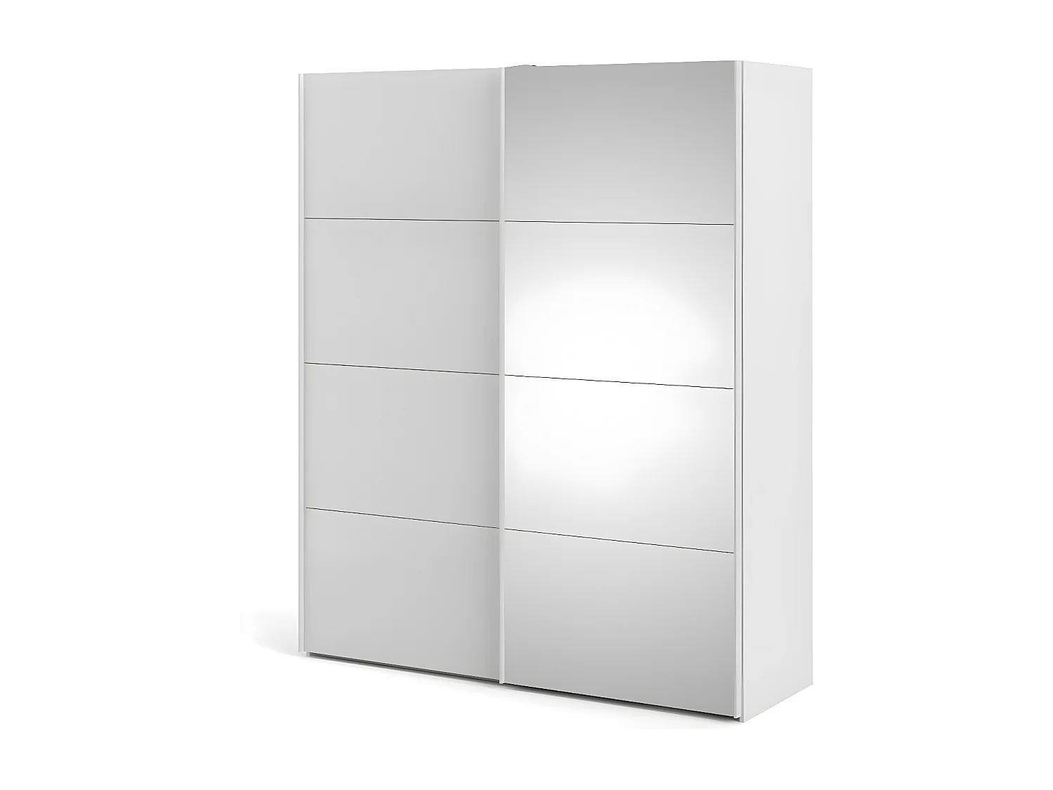 Veto Schiebetürenschrank B183 cm 1 Tür und 1 Spiegeltür weiß und weiß hochglanz.