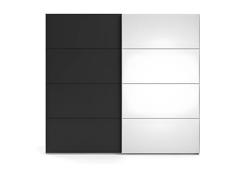 Veto Schiebetürenschrank B243 cm 1 Tür und 1 Spiegeltür weiß und mattschwarz.