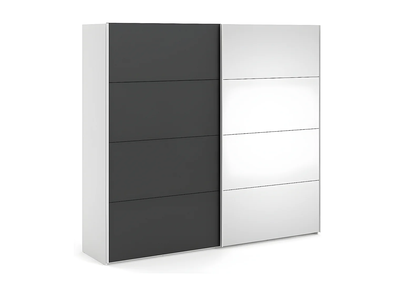 Veto Schiebetürenschrank B243 cm 1 Tür und 1 Spiegeltür weiß und mattschwarz.