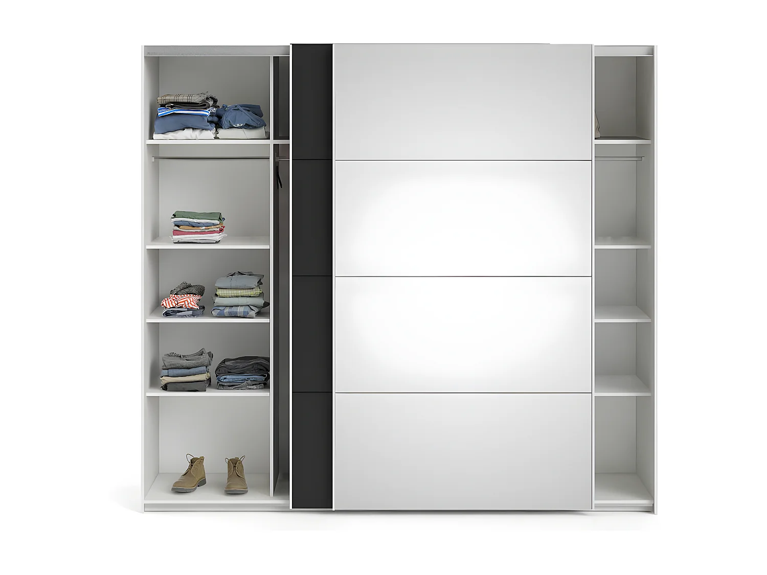 Veto Schiebetürenschrank B243 cm 1 Tür und 1 Spiegeltür weiß und mattschwarz.