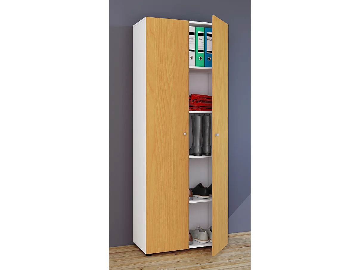 Armário de escritório VCM com 5 compartimentos | moderno armário de arquivos com portas rotativas | Dimensões L. 70 x A. 178 x P. 40 cm – Vandol (Branco / Faia)