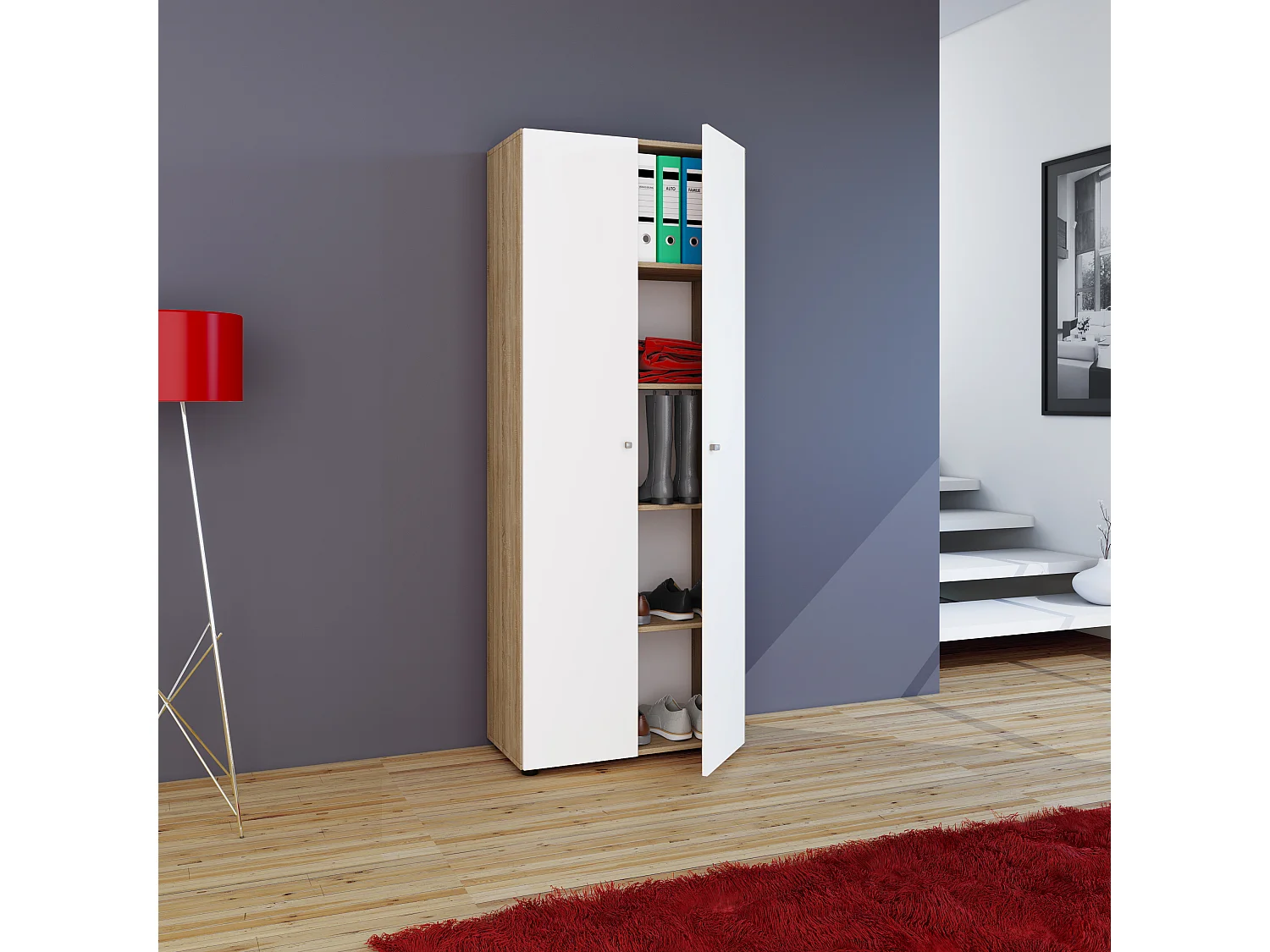 Vandol I Armoire universelle 2 portes, finition chêne Sonoma, blanc.