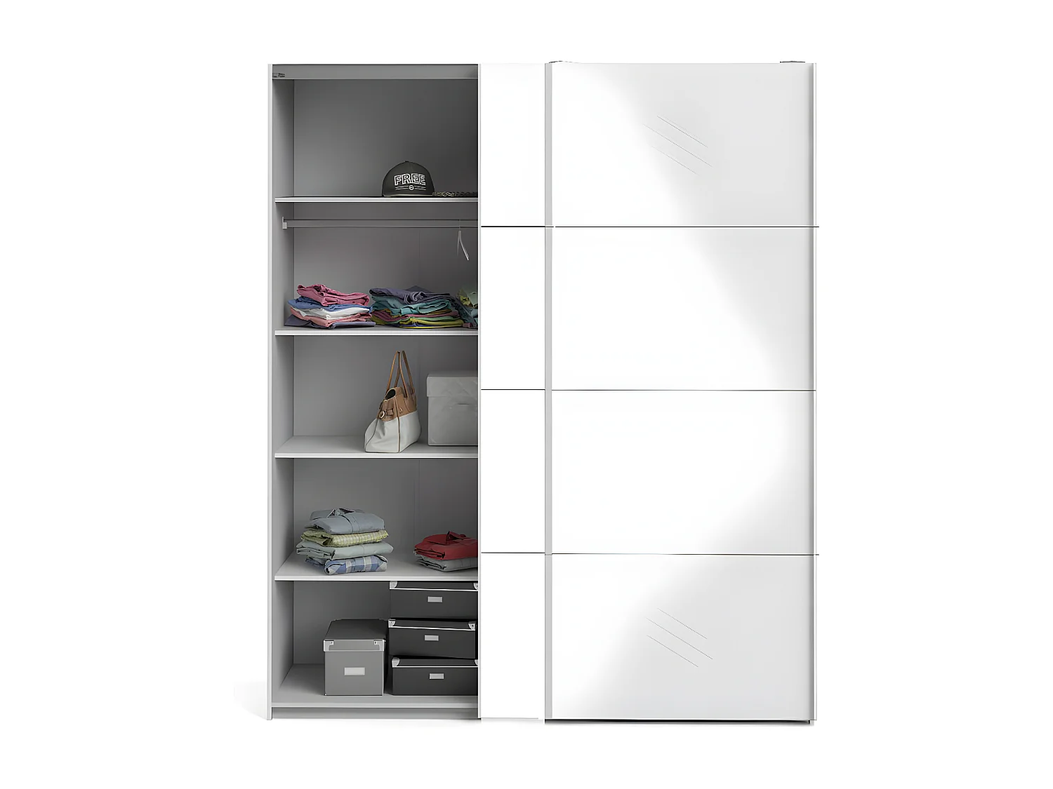 Veto  Schiebetürenschrank B183 cm 2 Türen weiß und weiß hochglanz.