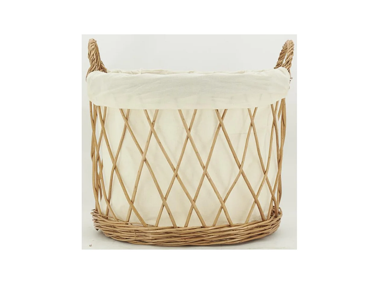 Corbeille à linge en osier buff et coton