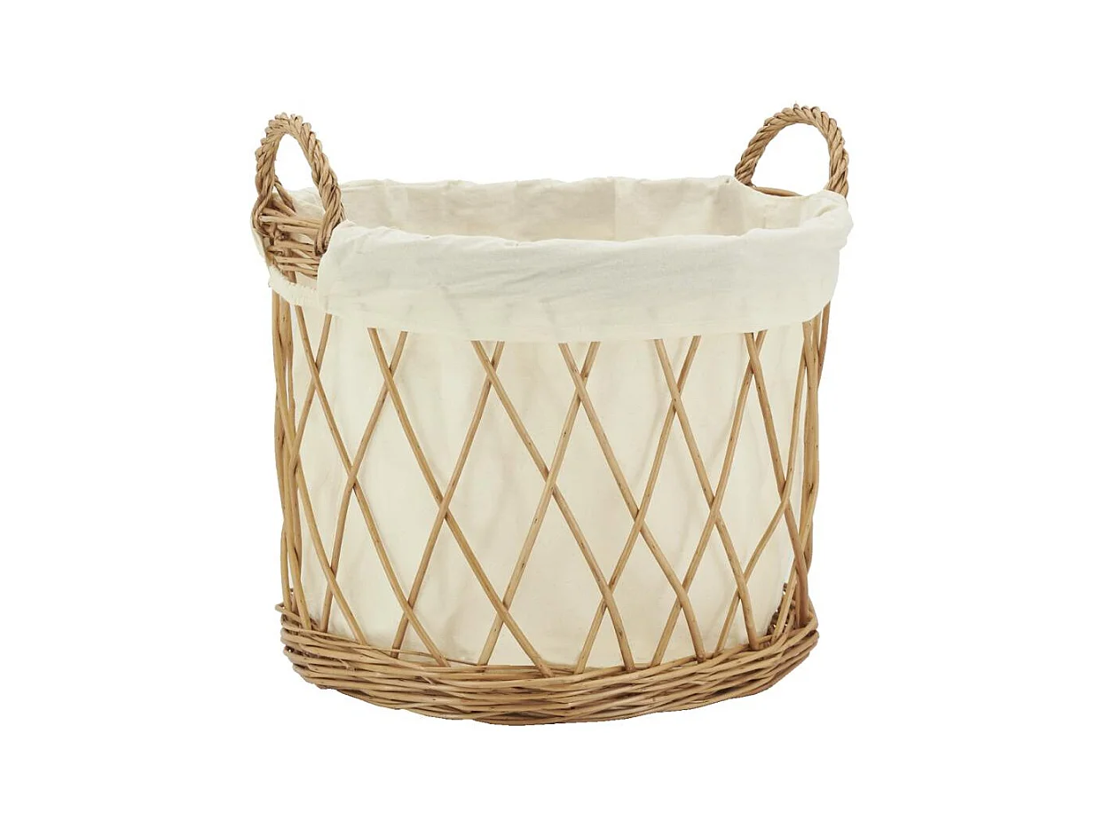 Corbeille à linge en osier buff et coton
