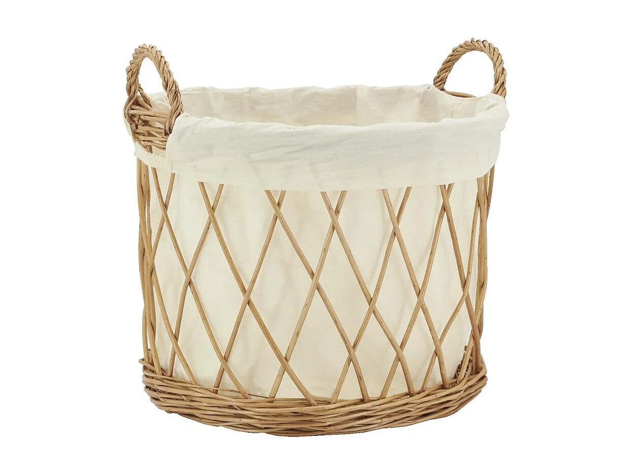 Corbeille à linge en osier buff et coton