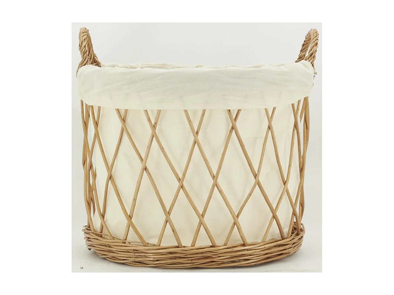 Corbeille à linge en osier buff et coton