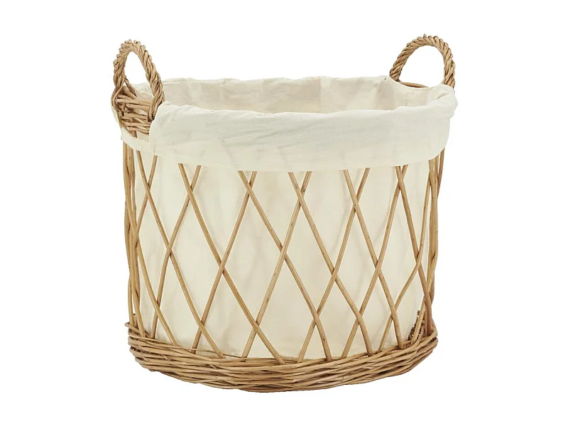 Corbeille à linge en osier buff et coton
