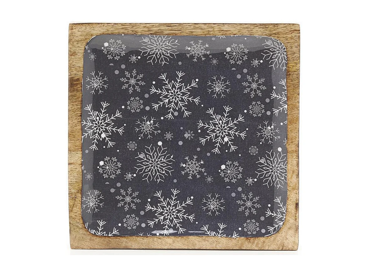 Corbeille en manguier et résine Carré noir