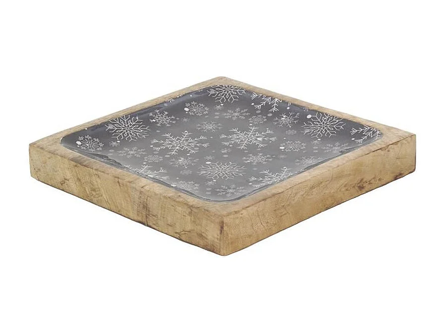 Corbeille en manguier et résine Carré noir