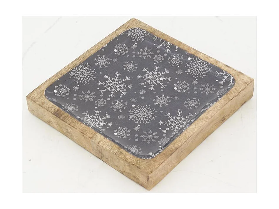 Corbeille en manguier et résine Carré noir