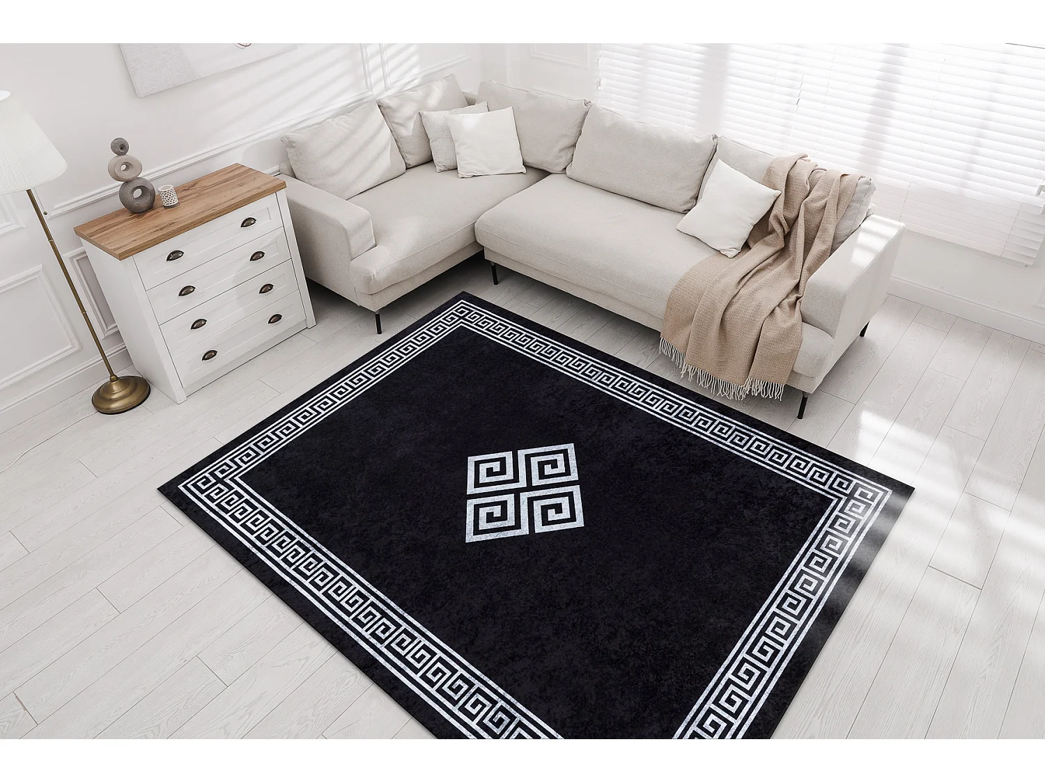 Tapis lavable MIRO 52071.804 Cadre, grec antidérapant - noir / blanc 80x150 cm