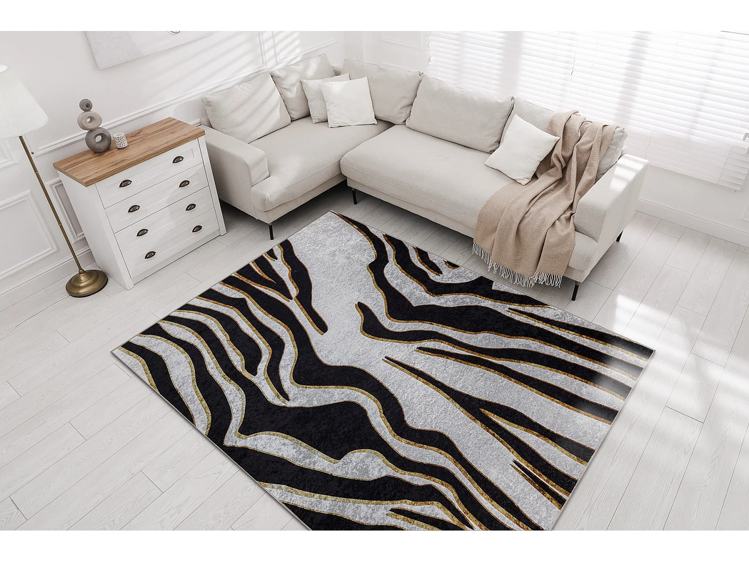 Tapis lavable MIRO 52002.807 Motif Zèbre antidérapant - crème / noi 140x190 cm