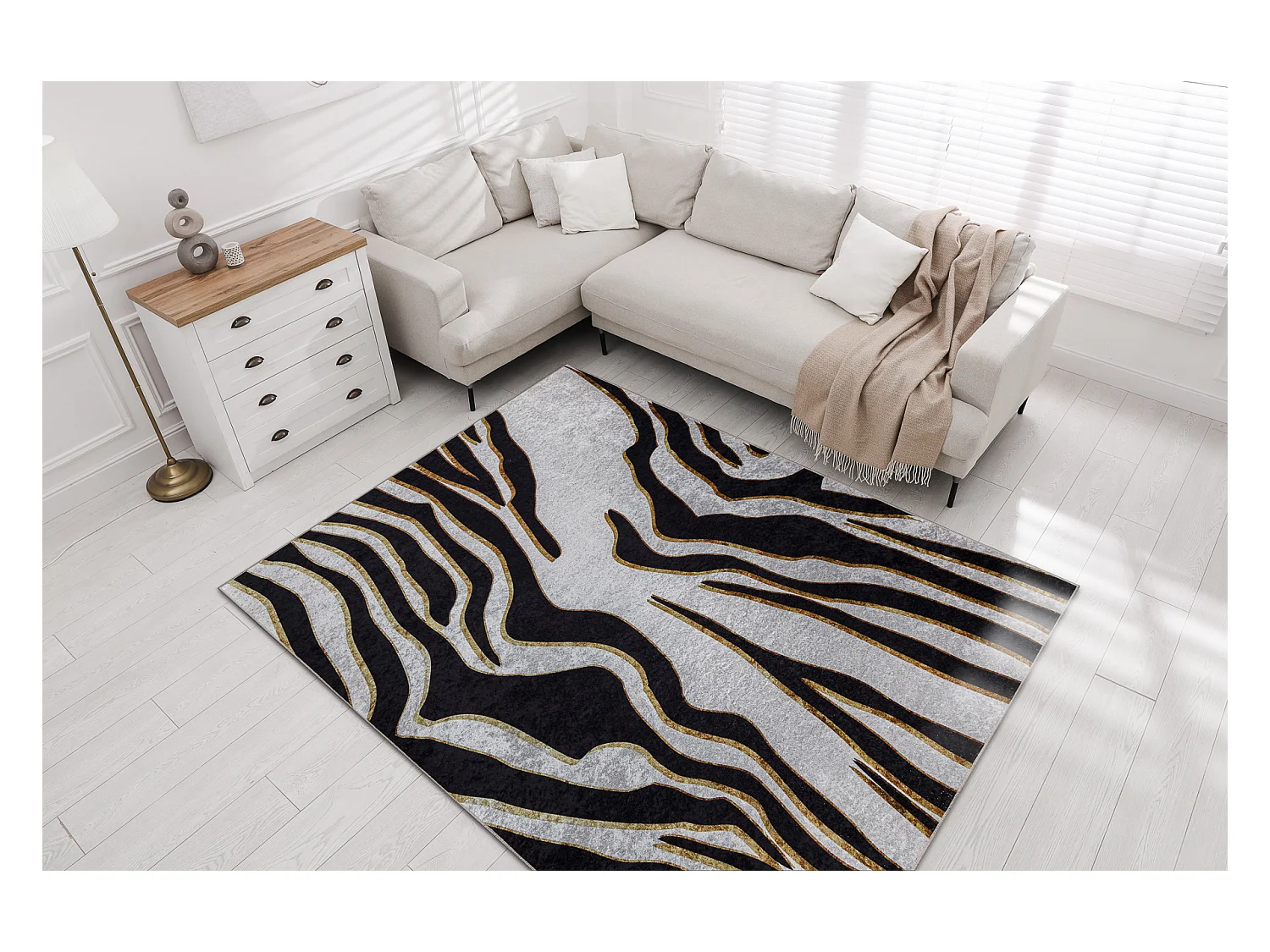 MIRO 52002.807 tapijt wasbaar Zebra antislip - creme / zwart 160x220 cm