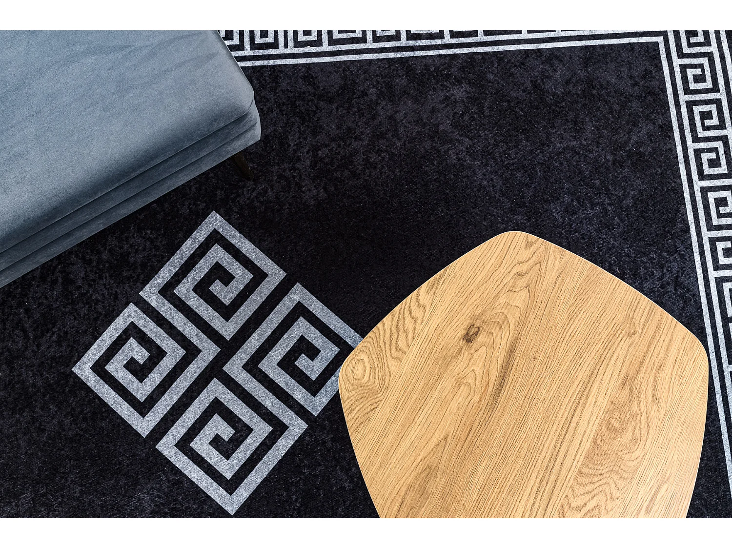 Tapis lavable MIRO 52071.804 Cadre, grec antidérapant - noir / blanc 160x220 cm