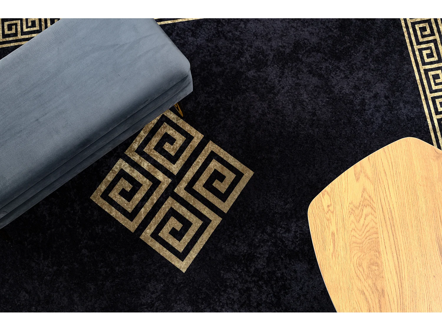 MIRO 52071.803 tapijt wasbaar Kader, grieks antislip - zwart / goud 160x220 cm
