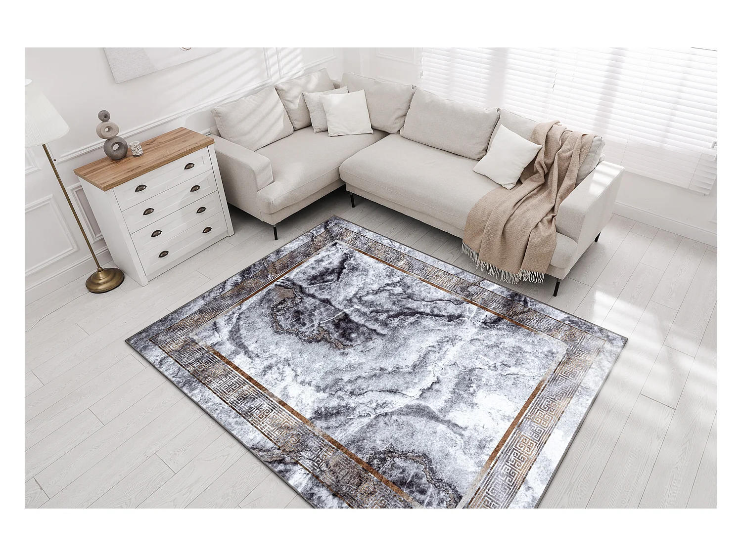 MIRO 51278.812 tapijt wasbaar marmer, grieks antislip - grijs / goud 160x220 cm