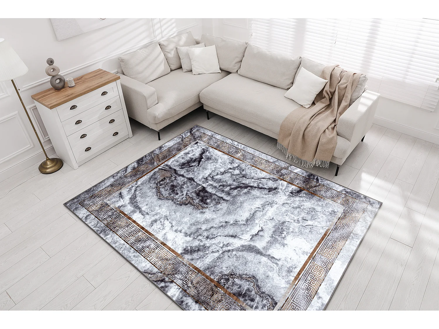 MIRO 51278.812 tapijt wasbaar marmer, grieks antislip - grijs / goud 160x220 cm