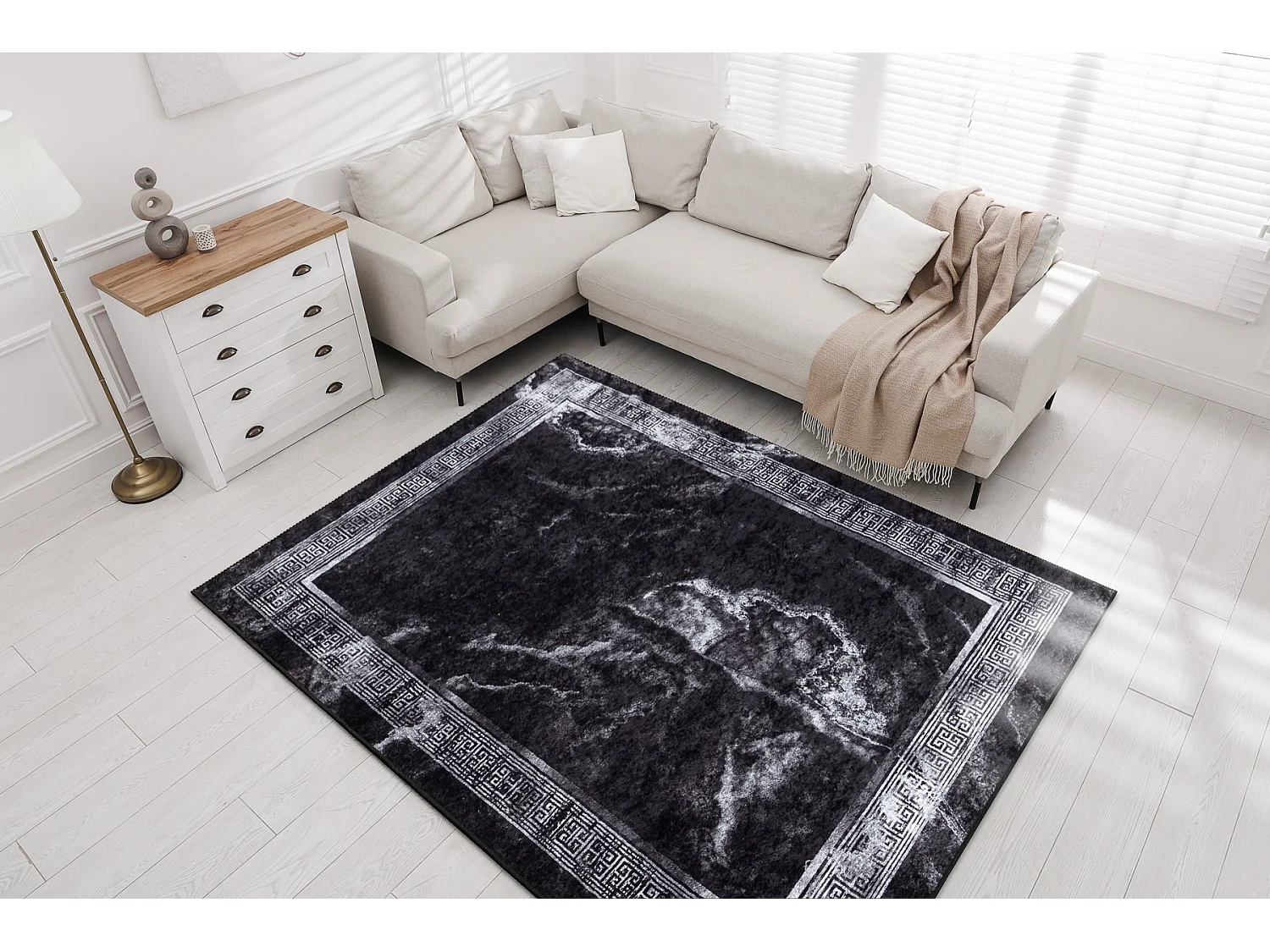 Tapis lavable MIRO 51278.810 Marbre, grec antidérapant - noir / blanc 140x190 cm