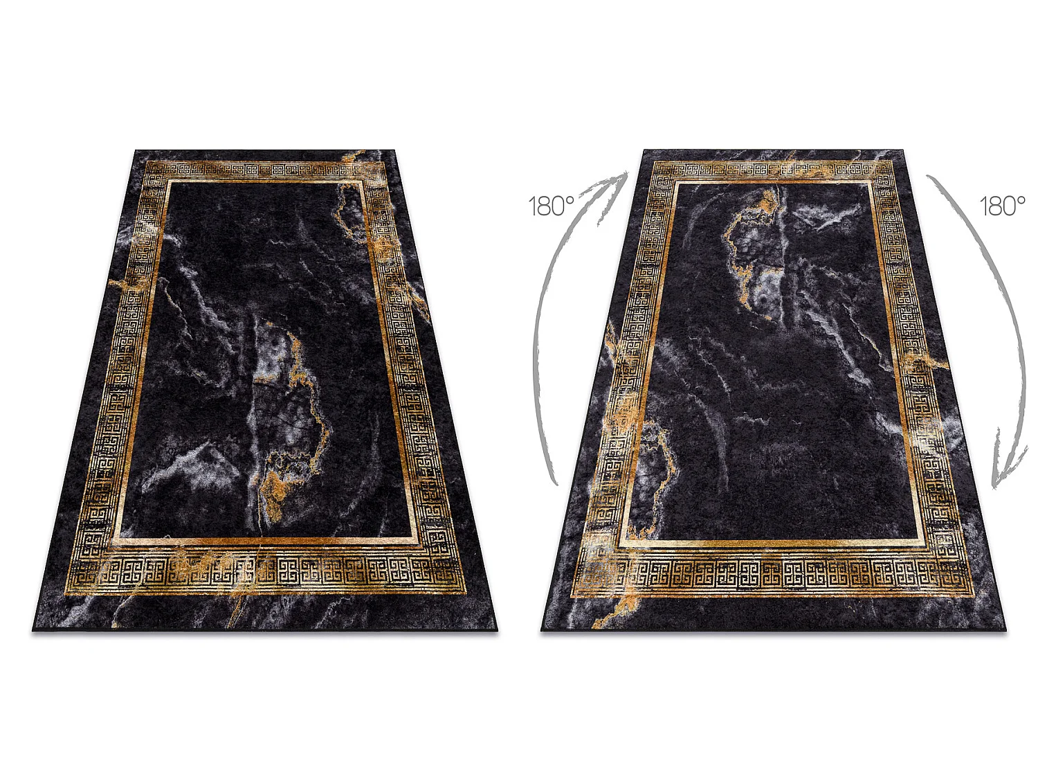 MIRO 51278.809 Waschteppich Marmor, griechisch Anti-Rutsch - schwarz / 200x290 cm