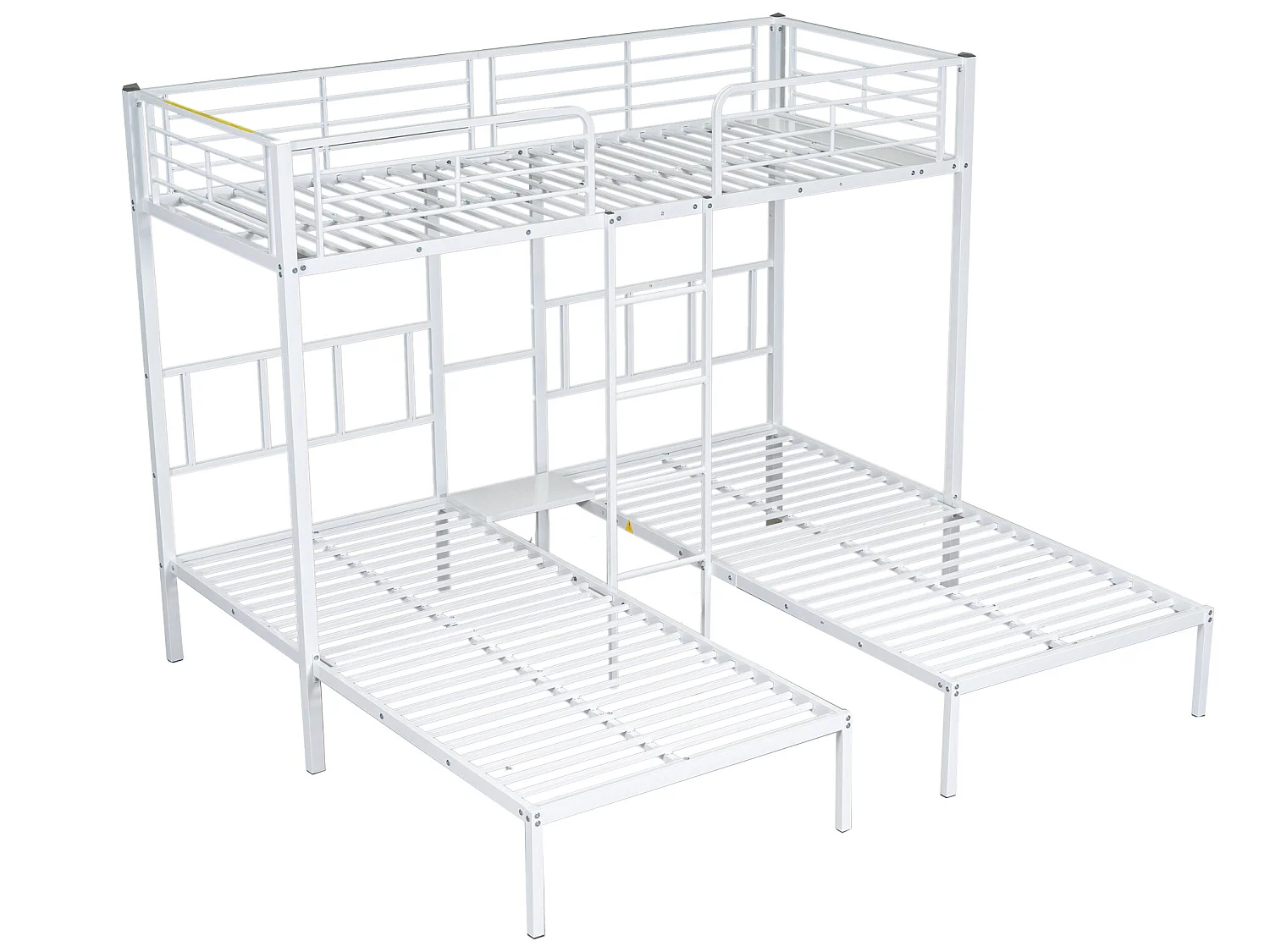 Driedubbel stapelbed 3x90x200cm met ladder en dienblad - metalen frame - Wit