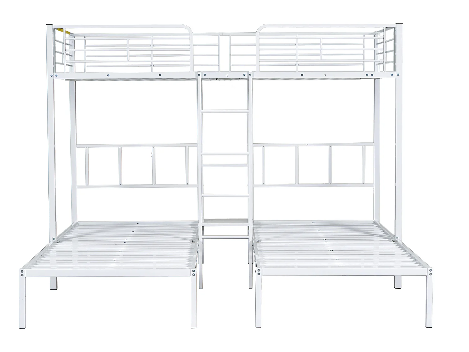 Driedubbel stapelbed 3x90x200cm met ladder en dienblad - metalen frame - Wit