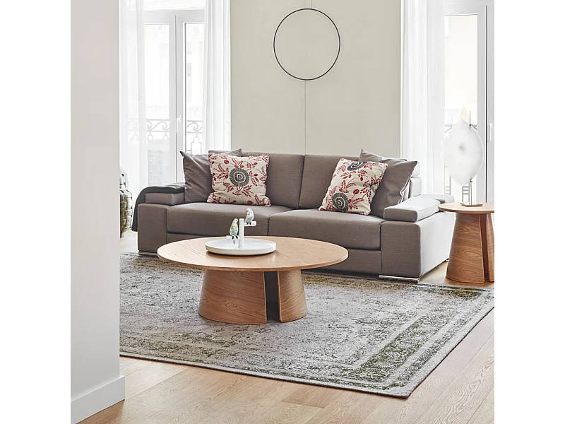 Lage ronde tafel in natuurlijk hout Ø110 h36 cm