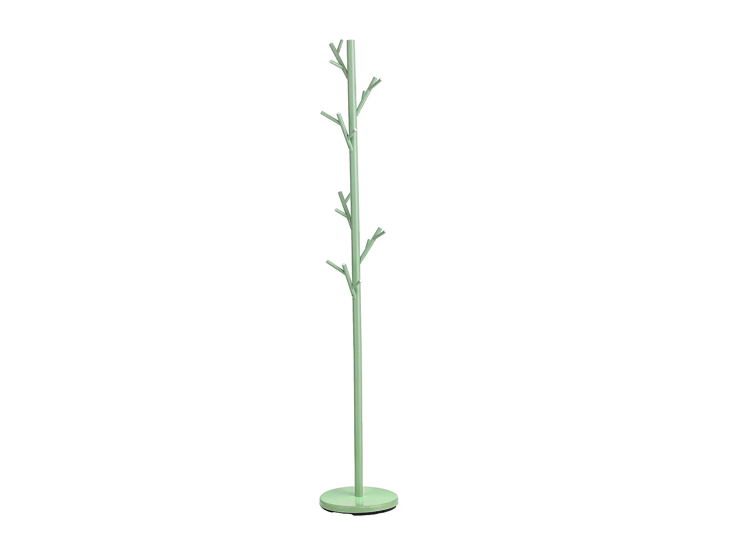 Porte-manteaux ZENO portant à vêtements sur pied en forme d'arbre avec 6 crochets sur différentes hauteurs, en métal laqué vert