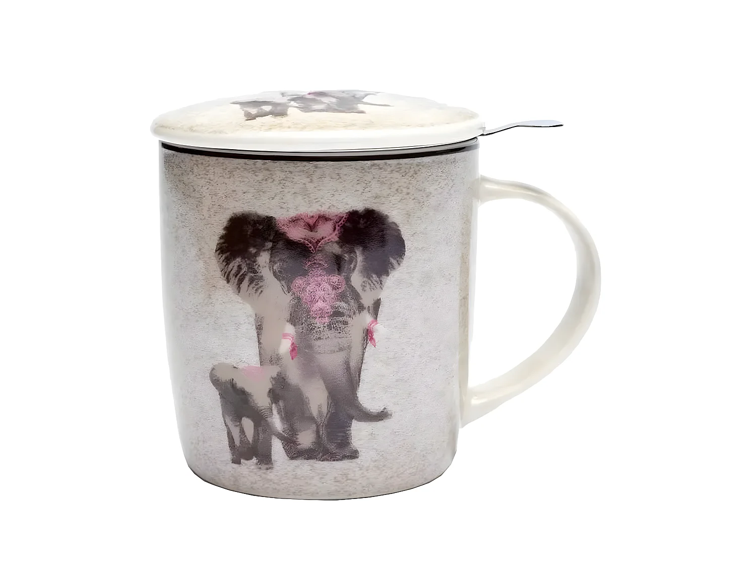 Mug en porcelaine avec infuseur métal Éléphants
