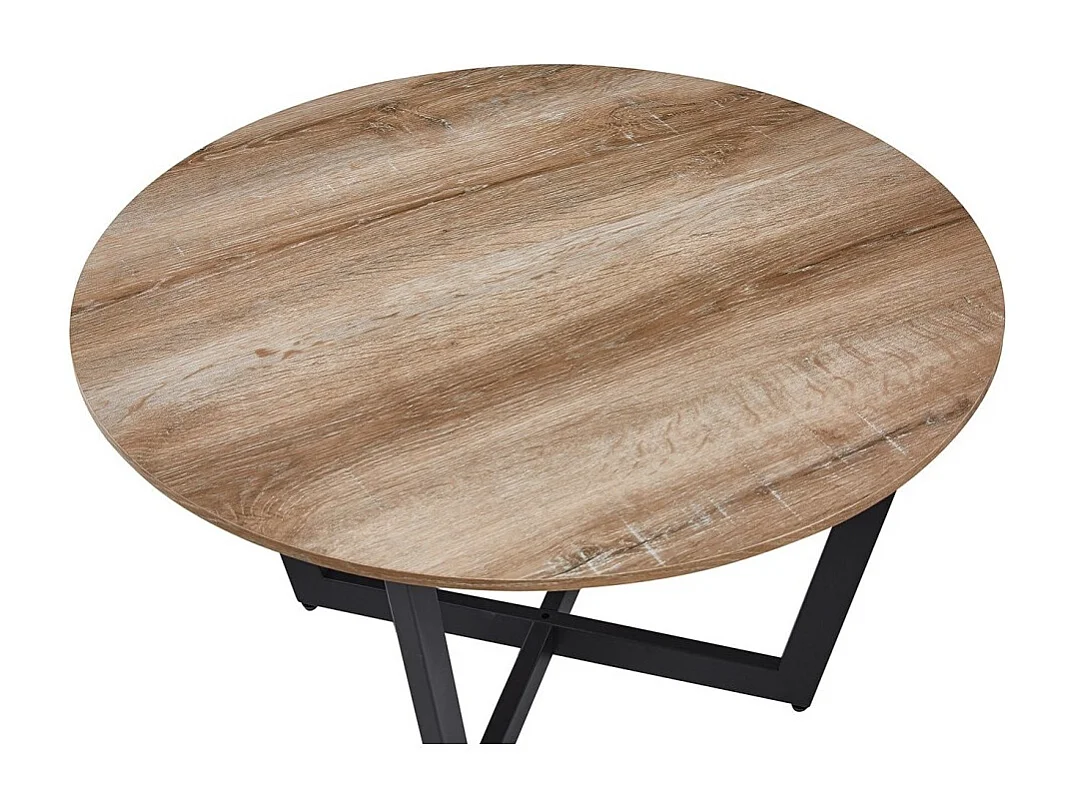 Table basse ronde CARMIN – Chêne vieilli et métal noir – Style rustique