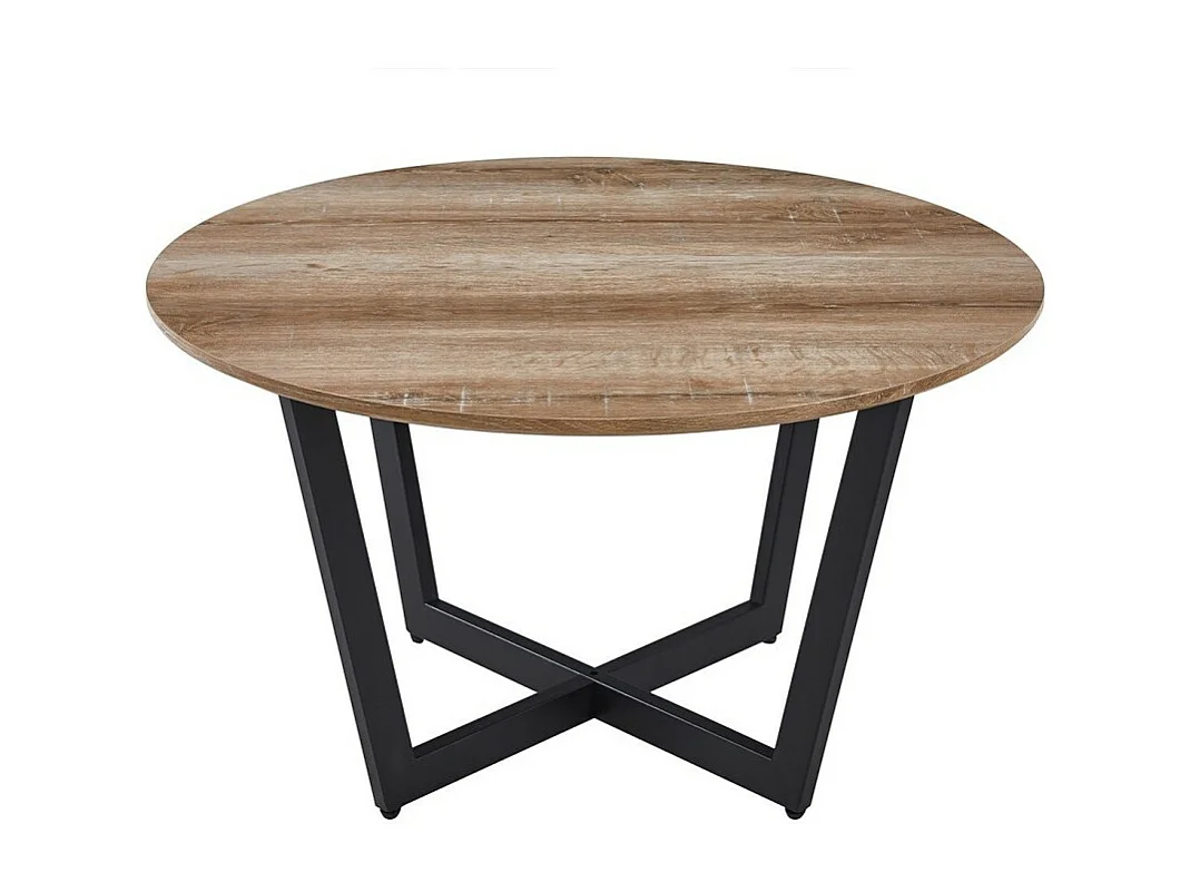 Table basse ronde CARMIN – Chêne vieilli et métal noir – Style rustique