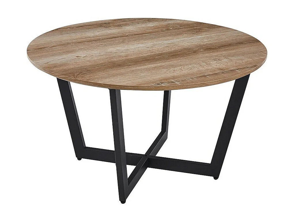 Table basse ronde CARMIN – Chêne vieilli et métal noir – Style rustique