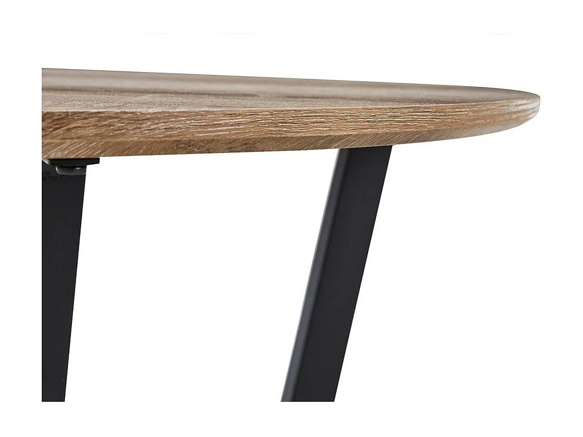 Table basse ronde CARMIN – Chêne vieilli et métal noir – Style rustique