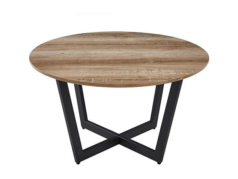Table basse ronde CARMIN – Chêne vieilli et métal noir – Style rustique