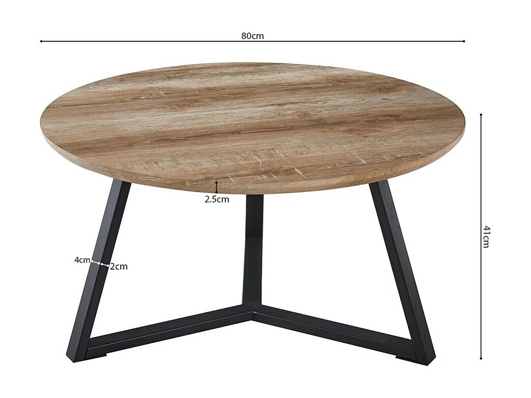 Mesa de centro coleção PASOA cor carvalho envelhecido, ideal para uma sala rústica