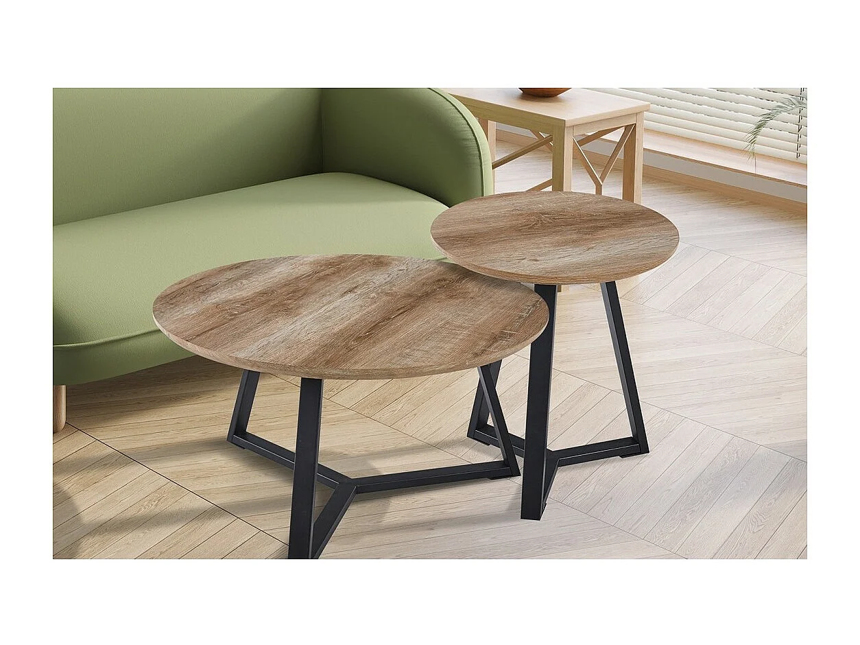 Mesa de centro coleção PASOA cor carvalho envelhecido, ideal para uma sala rústica